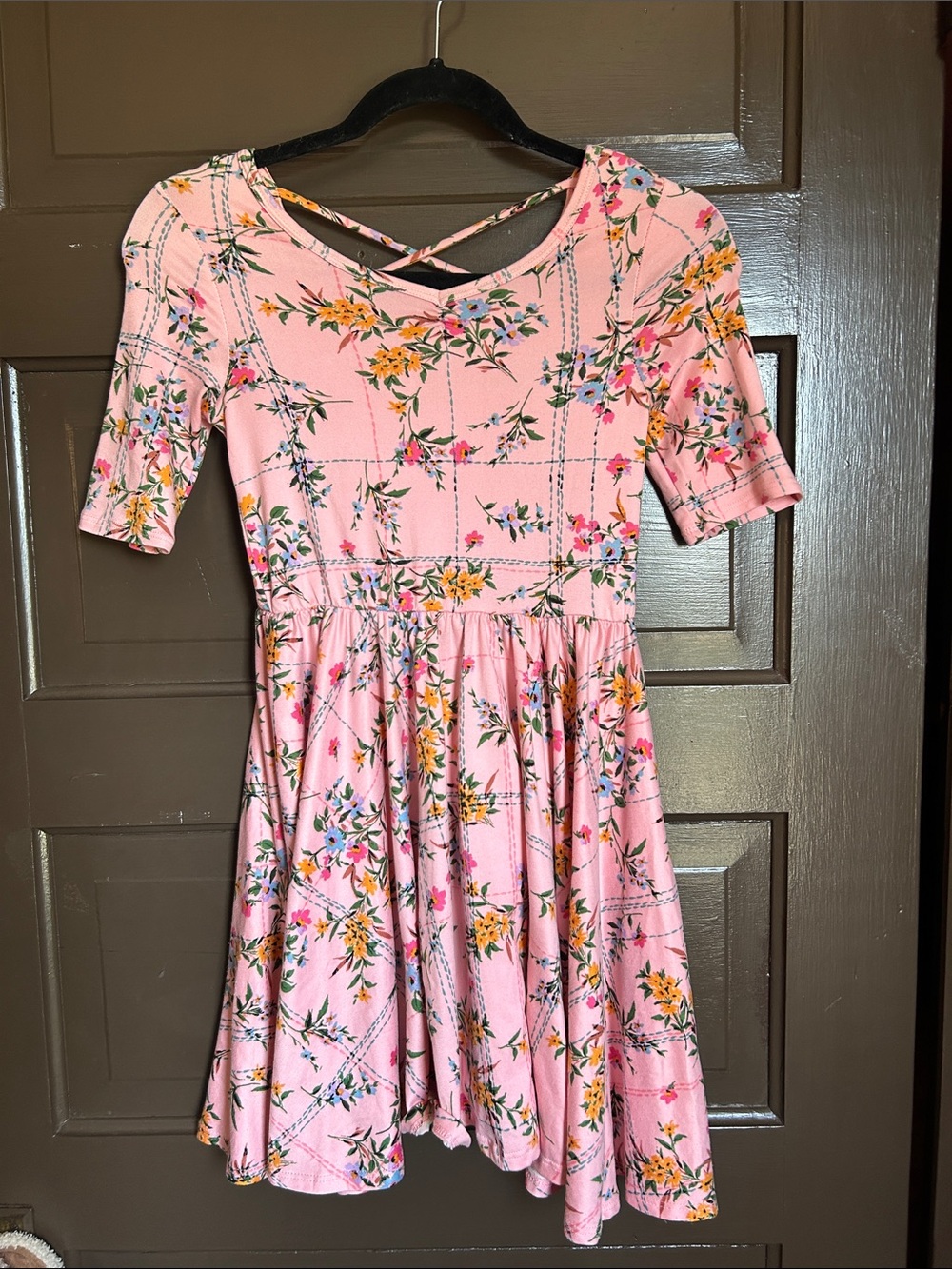 Dot Dot Smile Pink Floral Casual Girls Dress; 8-10